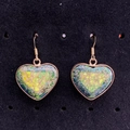 Natural heart stone earrings with golden metal frame and green marbled texture finish - Dark Green Yellow Texture (No. 11)