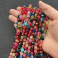Faceted colorful agate natural stone loose beads with unique crackle texture for jewelry making - Multicolor Dragon Vein Agate