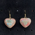 Heart-shaped natural stone earrings with gold metal frame and mixed red and blue marble texture - Multicolor Marble (No. 9)