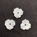 Three pearl white natural shell flower beads with iridescent finish for DIY jewelry - Style 11 (10mm)