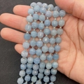 Faceted light blue natural stone beads with silver spacers for DIY jewelry making - 6mm / 1 Piece / Aquamarine