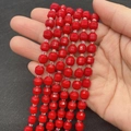 Red faceted 8-10mm agate crystal loose beads with iridescent spacers for DIY jewelry - 6mm / 1 Piece / Faux Red Coral
