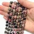Faceted natural rhodonite stone beads with pink and black patterns for DIY jewelry - Rhodonite with Black Lines