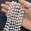 Faceted white howlite stone beads with grey marble texture for DIY jewelry making - Howlite
