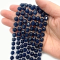 Faceted deep blue gemstone beads 8mm for jewelry making held in hand over white background - Deep Blue (No.18)