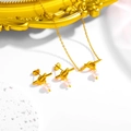 Französisches Goldschmuck-Set mit Perlen bestehend aus Halskette und Ohrringen - Set / Goldenes Set Mit Perle