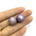 Macro detail of pair of carved purple freshwater dragon scale pearls with unique textures - 12-13mm / Purple (No Hole)
