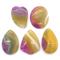 5-teiliges Set aus lila und gelb gestreiften Naturachat-Anhängern in verschiedenen Formen für DIY - Violett-Gelb Gebänderter Stil (060) / 35-55mm (5 Stück)