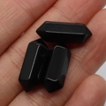 Three polished black onyx hexagonal prism pendants with pre-drilled holes for DIY jewelry - 8x20mm / Black Agate