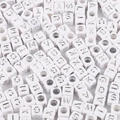 White acrylic cube beads with silver alphabet letters for DIY jewelry making kits - Alphabet / 50 Pieces / White Dial Silver Word
