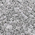 Shiny silver acrylic cube alphabet beads with black letters for DIY jewelry making - Alphabet / 50 Pieces / Antique Silver