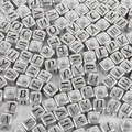 Silver cubic acrylic beads with black Cyrillic letters for DIY jewelry making - Cyrillic Alphabet / 50 Pieces / Antique Silver with Russian Letters