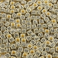 Golden acrylic square alphabet beads with black letters for DIY jewelry making - Cyrillic Alphabet / 50 Pieces / Antique Gold with Russian Letters