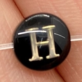 Black round shell bead with golden engraved letter H for DIY jewelry making - 8mm 11g/Piece / Letter H