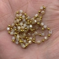 Pink cube natural stone and gold ball beads chain for DIY jewelry making - 1 Roll / Pink (Color 1)