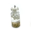 Miniature glass bottle pendant with white pearls, shell, gold flakes, and silver ring - 16x42mm / White (No. 8)