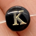 Black round acrylic bead with gold letter K engraving for DIY necklace jewelry making - 8mm 11g/Piece / Letter K