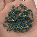 Deep blue cylinder stone beads with gold metal ball spacers on a craft chain - 3x5mm / Deep Blue