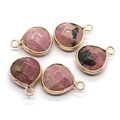 Faceted Rhodonite teardrop pendants with floral gold frame for DIY jewelry making - Black Line Rhodochrosite