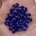 Blue cylindrical stone and gold metal bead chain link for DIY jewelry making - 3x5mm / Light Blue (No.7)