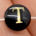 Black round shell bead with golden engraved letter T for DIY necklace jewelry making - 8mm 11g/Piece / Letter T
