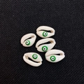 Natural bleached cowrie shells with green evil eye pattern for DIY jewelry making - Green (20 Pieces/pack) / 12x20mm