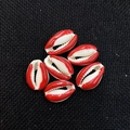 Polished red and white striped cowrie shell beads for jewelry making, set of 6 - 13x20mm / Red