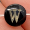 Round acrylic alphabet bead featuring a black background with a beige letter W for DIY jewelry - 8mm 11g/Piece / Letter W
