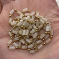 Pink cylinder stone beaded copper chain with golden beads for DIY jewelry making - 3x5mm / Off-White (No. 10)