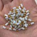 White cylinder stone and gold metal bead chain link for DIY jewelry making - 3x5mm / White (No.11)