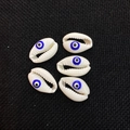 Five pieces of white cowrie shell beads with hand-painted blue evil eye patterns - Dark Blue (20 Pieces/pack) / 12x20mm