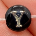 Polished black bead with golden engraved letter Y for DIY jewelry necklace making - 8mm 11g/Piece / Letter Y