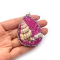 Waterdrop pendant with rose red crystals, shells and silver frame held in hand - Rose Red (No. 2)