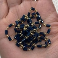 Blue cylindrical stone and gold bead jewelry chain for DIY necklace making - 3x5mm / Dark Blue (No. 13)
