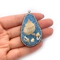 Sky blue teardrop shell pendant with natural stones and sparkling rhinestones - Sky Blue