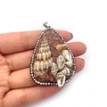 Handheld water-drop pendant featuring natural shell inlay and white rhinestone borders - Amber (No. 6)