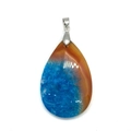 Teardrop natural agate pendant with blue crystal texture and silver clasp for DIY necklace - Blue And Brown Splice (No.3)