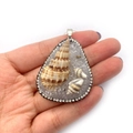 Handheld water drop pendant with natural seashells and rhinestones in silver setting - White (No. 8)