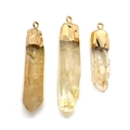 Natürlicher Citrin-Kristallanhänger mit Goldrand für einzigartigen DIY-Schmuck - Bernsteingelber Rohstein / Gelb (Nr.4)