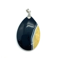 Water-drop natural agate pendant in deep black with white stripes and silver bail - Black With White Stripes (No.4)