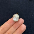 Irregular baroque natural shell pearl pendant with golden loop in cream white - Original Color