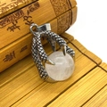 Retro dragon claw pendant with silver alloy texture and a translucent white gemstone - White Crystal