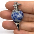 Spherical blue and white natural stone pendant with silver metal loop connector - Blue Spot Stone