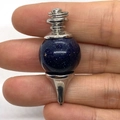 Deep blue sandstone sphere pendant with silver spiral wire wrap and conical base - Blue Sandstone