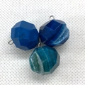 Three faceted blue natural stone pendants with metallic bails for DIY jewelry making - 19x20mm / Blue