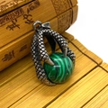 Silver dragon claw pendant holding a round green malachite stone for DIY jewelry - Malachite