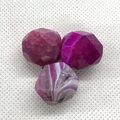 Faceted natural agate stone beads in magenta and white stripes for DIY jewelry - 19x20mm / Pink