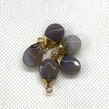 Set of four water-drop shaped grey-purple natural stone pendants with gold metal edge trim - 10x17mm / Gray Agate Gold