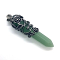 Pendentif prisme hexagonal en aventurine verte avec monture florale rétro en métal - 16x59mm / Aventurine Verte