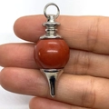 Polished red natural stone ball pendant with silver metal connector for necklaces - Rainbow Stone